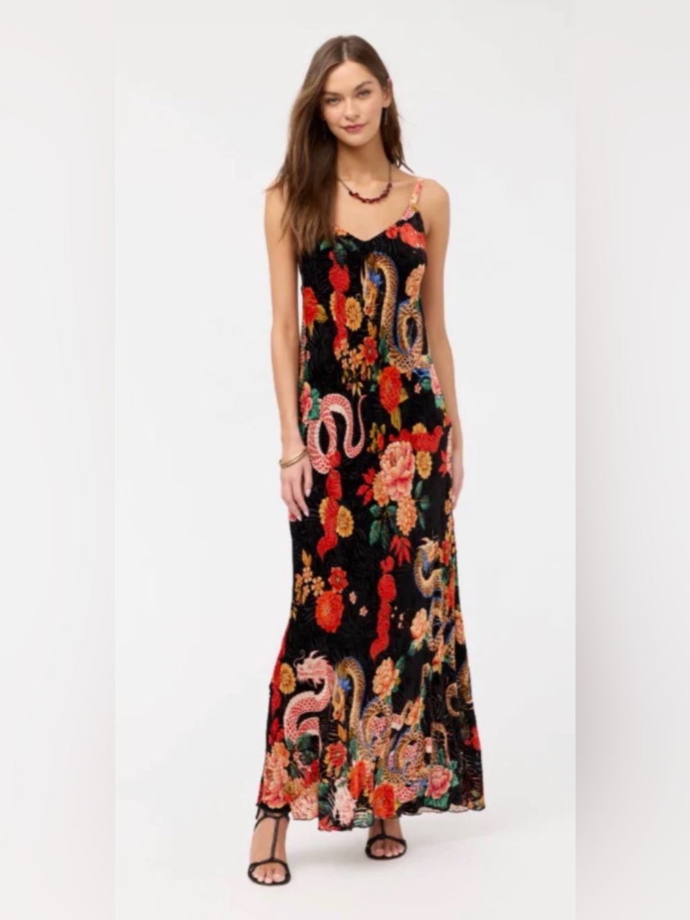 FARM RIO Kanako V-Neck Spaghetti Strap Maxi Dress Burnout Velvet Floral Sz M NWT - Picture 4 of 16